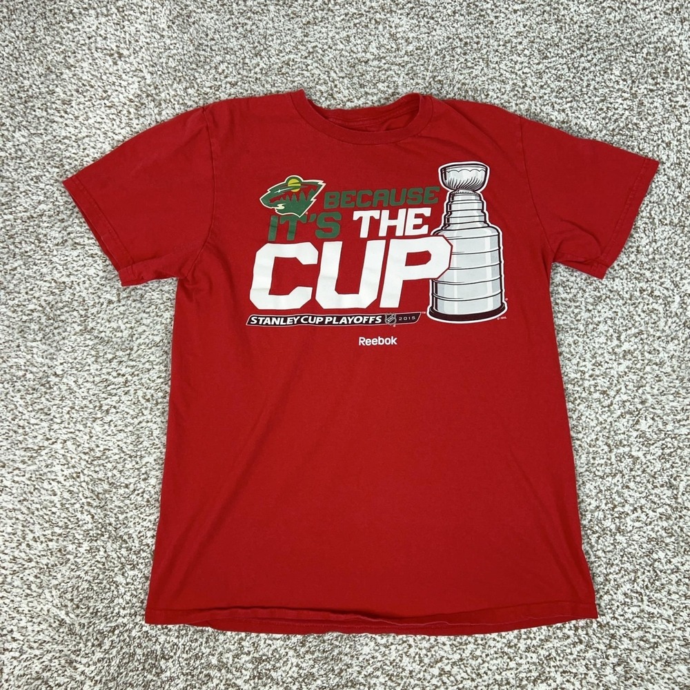 Minnesota Wild Shirt Mens Medium Red NHL Hockey Reebok Stanley Cup Playoffs Tee
